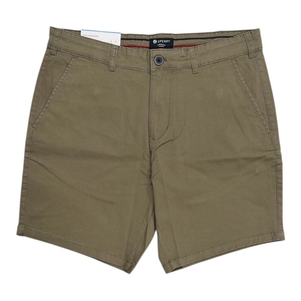Sperry Men's Regular Fit Flex Cotton Vintage Washed Flat-Front Shorts - Olive